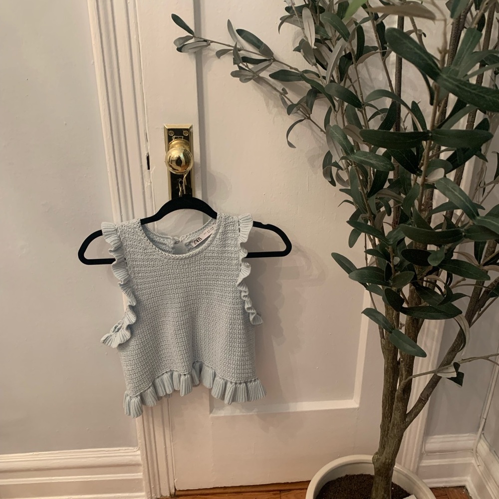 Zara baby Carolina blue sweater sleeveless crop top